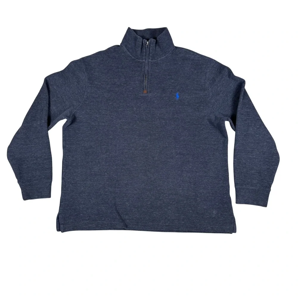 Polo Ralph Lauren Mens Large Gray Cotton Quarter Zip Pullover Sweater Pony Logo